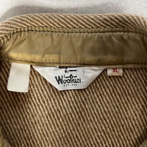 VGT 1980s Woolrich Beige Herringbone Wool Shacket XL Made In USA Outdoorsman - Picture 6 of 9